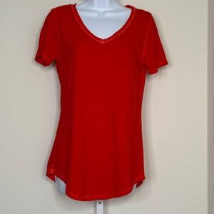 Peruvian Connection Orange Cotton V Neck T Shirt Top Size S